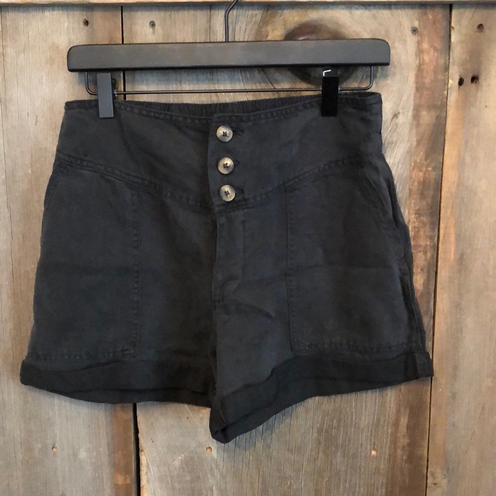 Aerie High Waist Linen Blend Shorts in Dark Gray Size Small